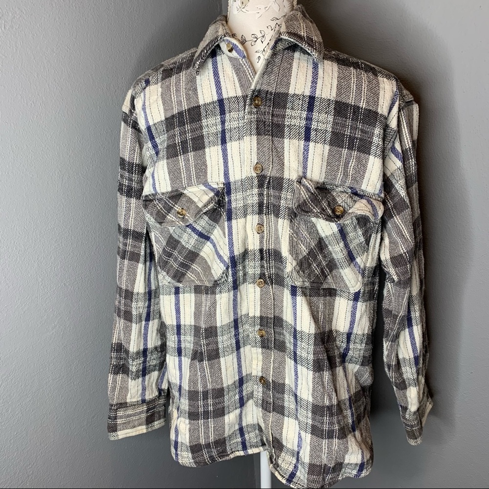 Five Brother Sapko Plaid Gray Button Shirt Large - Picture 1 of 4